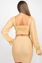 Load image into Gallery viewer, Sparkling Long Sleeves Ruching Back &amp; Skirts Set