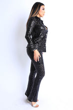 Load image into Gallery viewer, Sequin Button Down Shirt And Pant Set