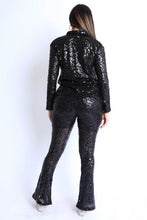 Load image into Gallery viewer, Sequin Button Down Shirt And Pant Set