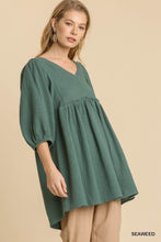 Load image into Gallery viewer, Gauze Slub V-neck Frayed Edge Detail Tunic Dress