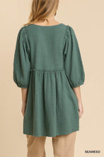 Load image into Gallery viewer, Gauze Slub V-neck Frayed Edge Detail Tunic Dress