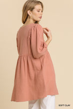 Load image into Gallery viewer, Gauze Slub V-neck Frayed Edge Detail Tunic Dress