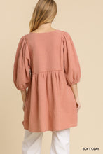 Load image into Gallery viewer, Gauze Slub V-neck Frayed Edge Detail Tunic Dress