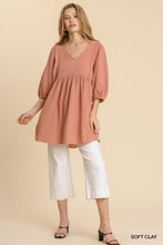 Load image into Gallery viewer, Gauze Slub V-neck Frayed Edge Detail Tunic Dress