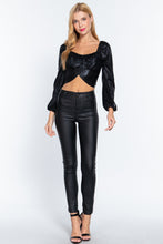 Load image into Gallery viewer, Long Slv Ruched Metallic Knit Top