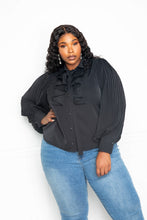 Load image into Gallery viewer, Pleated Sleeve Blouse With Waterfall Frill And Bow