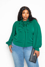 Load image into Gallery viewer, Pleated Sleeve Blouse With Waterfall Frill And Bow