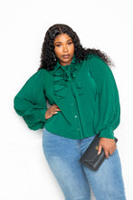 Load image into Gallery viewer, Pleated Sleeve Blouse With Waterfall Frill And Bow