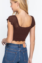 Load image into Gallery viewer, Short Sleeve V-neck Front Knot Detail Sweater Knit Crop Top