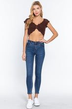 Load image into Gallery viewer, Short Sleeve V-neck Front Knot Detail Sweater Knit Crop Top
