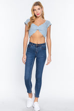 Load image into Gallery viewer, Short Sleeve V-neck Front Knot Detail Sweater Knit Crop Top