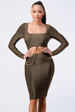 Load image into Gallery viewer, Luxe Waist Gold Chain Cut-out Detail Square Neck Glitter Bodycon Dress