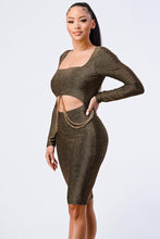Load image into Gallery viewer, Luxe Waist Gold Chain Cut-out Detail Square Neck Glitter Bodycon Dress