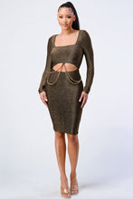 Load image into Gallery viewer, Luxe Waist Gold Chain Cut-out Detail Square Neck Glitter Bodycon Dress