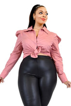 Load image into Gallery viewer, Plus Solid Poplin Puff Sleeve Shirt