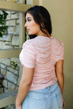 Load image into Gallery viewer, Mesh Ruched Cut-out Detail Short Sleeve Top