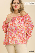 Load image into Gallery viewer, Sheer Floral Print Metallic Threading Long Sleeve Off Shoulder Top With High Low Hem