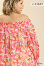 Load image into Gallery viewer, Sheer Floral Print Metallic Threading Long Sleeve Off Shoulder Top With High Low Hem