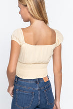 Load image into Gallery viewer, Short Sleeve Front Tie Ruched Detail Woven Top