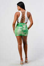 Load image into Gallery viewer, White Sleeveless Top With Detachable Rhinestone Cross Open Back With Bodycon Tie Dye Ruched Mini Dress
