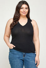 Load image into Gallery viewer, Plus Size, Solid Ribbed Knit Polo Sleeveless Top