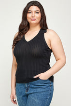 Load image into Gallery viewer, Plus Size, Solid Ribbed Knit Polo Sleeveless Top