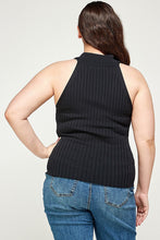 Load image into Gallery viewer, Plus Size, Solid Ribbed Knit Polo Sleeveless Top
