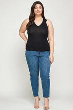 Load image into Gallery viewer, Plus Size, Solid Ribbed Knit Polo Sleeveless Top