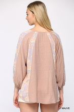 Load image into Gallery viewer, Solid Crinkle And Print Mix Raglan Sleeve Top With Tassel Tie