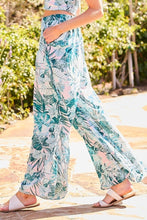 Load image into Gallery viewer, Back Elastic Waist Band Side Pockets Pleat Side Open Slit Tropical Print Pants