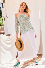 Load image into Gallery viewer, Strap Halter Neck Balloon Sleeve Floral Print Top