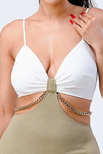 Load image into Gallery viewer, Multi Fabric Bralette Side Cutout With Gold Chain Zipper Closure Back Bodycon Mini Dress