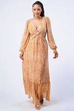 Load image into Gallery viewer, Printed V Neck Self Belted Side Cut Out Ruffled Maxi Dress