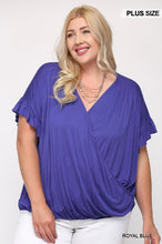 Load image into Gallery viewer, Solid Viscose Knit Surplice Top With Ruffle Sleeve