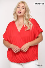 Load image into Gallery viewer, Solid Viscose Knit Surplice Top With Ruffle Sleeve