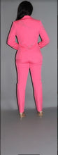 Load image into Gallery viewer, 2 Piece Powersuit Blazer &amp; Pants Set With Rhinestone Letterings On Blazer