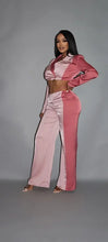Load image into Gallery viewer, Colorblock Crop Blazer With Matching Low Rise Wide Leg Pant Set With Pockets