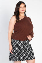 Load image into Gallery viewer, Plus Brown Ribbed Textured One Shoulder Top
