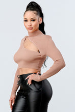 Load image into Gallery viewer, Lux Sweater Rib Cutout Mock Neck Crop Top
