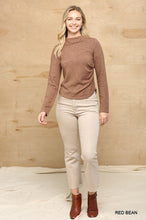 Load image into Gallery viewer, Solid And Cozy Soft Knit Mock Neck Top With Side Ruched Detail