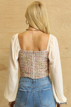 Load image into Gallery viewer, Tweed Bodice And Chiffon Square Top With Back Zipper