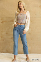 Load image into Gallery viewer, Tweed Bodice And Chiffon Square Top With Back Zipper