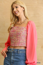 Load image into Gallery viewer, Tweed Bodice And Chiffon Square Top With Back Zipper
