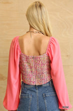 Load image into Gallery viewer, Tweed Bodice And Chiffon Square Top With Back Zipper