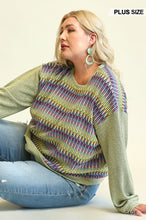 Load image into Gallery viewer, Novelty Knit And Solid Knit Mixed Loose Top With Drop Down Shoulder