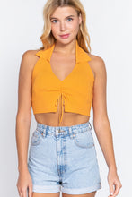 Load image into Gallery viewer, Halter Ruched Crop Sweater Knit Top
