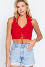Load image into Gallery viewer, Halter Ruched Crop Sweater Knit Top