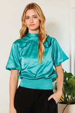 Load image into Gallery viewer, Waist Smocked Solid Satin Blouse