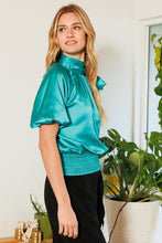 Load image into Gallery viewer, Waist Smocked Solid Satin Blouse