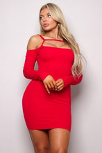 Load image into Gallery viewer, Long Sleeve Cuff Front Strap Mini Dress